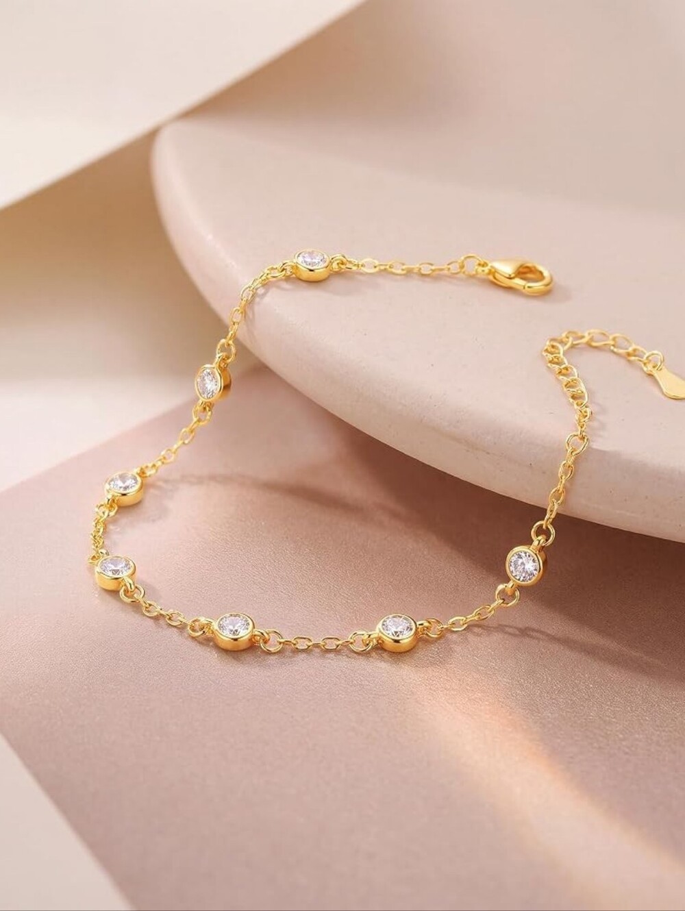 Dainty Bracelet 14K Gold Plated Cubic Zirconia Chain Bracelet Adjustable